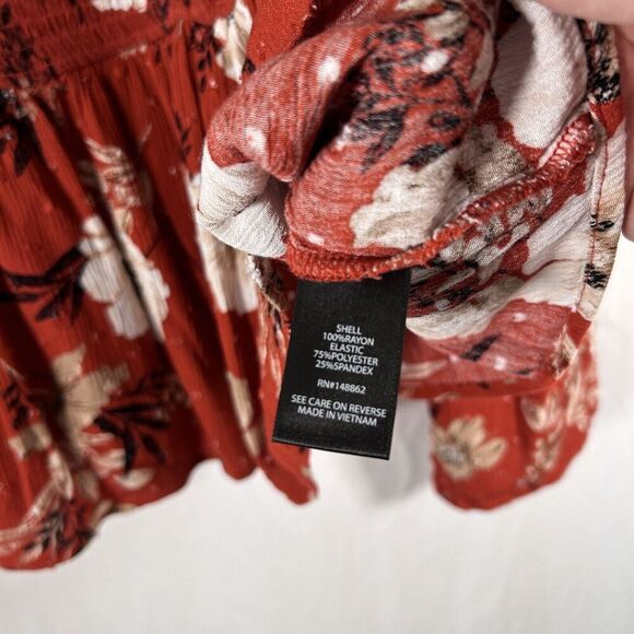 Torrid Blouse Women's 1 1X Brown Floral Bell Long Sleeve Round Neck Rayon - Picture 6 of 9